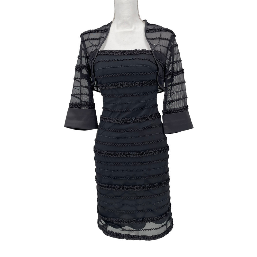 JS Collections Black Sheer Sleeve Cocktail Sheath Dress